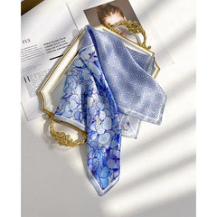 Blue flowers 100% mulberry Silk Scarf/Silk head scarf/Silk hair scarf/Silk neck scarf/Mother's Day Gifts/Bag Accessory/Gift for her