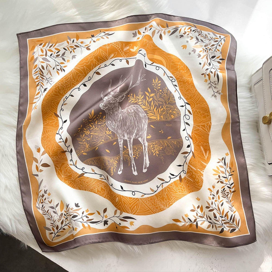 ムースプリント 100% 桑シルクスカーフ/シルクヘッドスカーフ/シルクヘアスカーフ/シルクネックスカーフ/母の日ギフト/バッグアクセサリー/彼女へのギフト