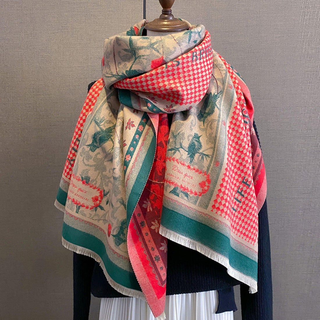 Vintage Plaid Colorblocking Cashmere Texture Scarf/65*185cm Scarf/Pashmina Texture Shawl/Bohemian Shawl/Gift for Her