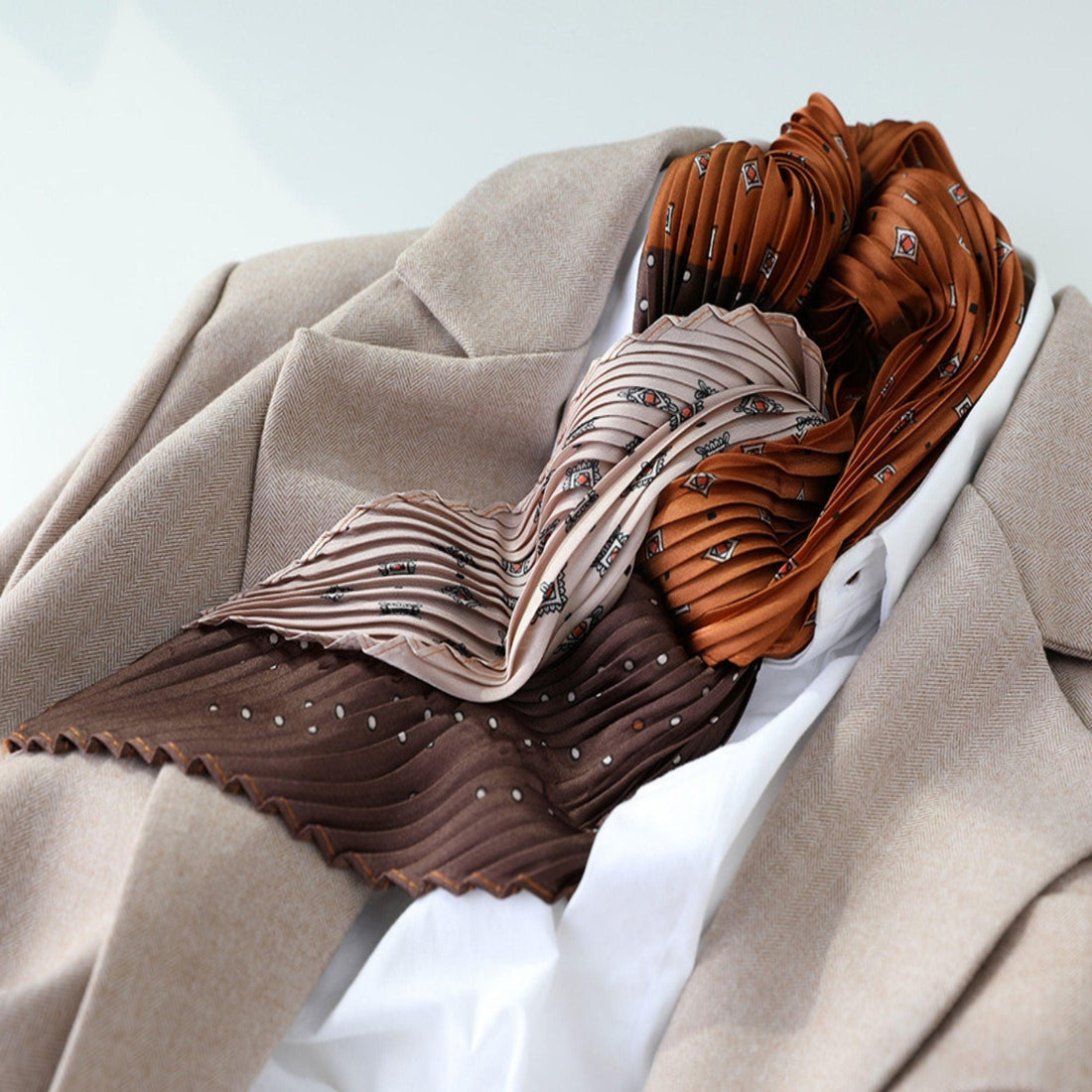 Pleated Scarfs for Women/Diamond-shaped scarf/Silk Hair Scarf/Bandana Headband/Bag Accessory/Head Scarf/Gifts for her/Dark vintage pleated