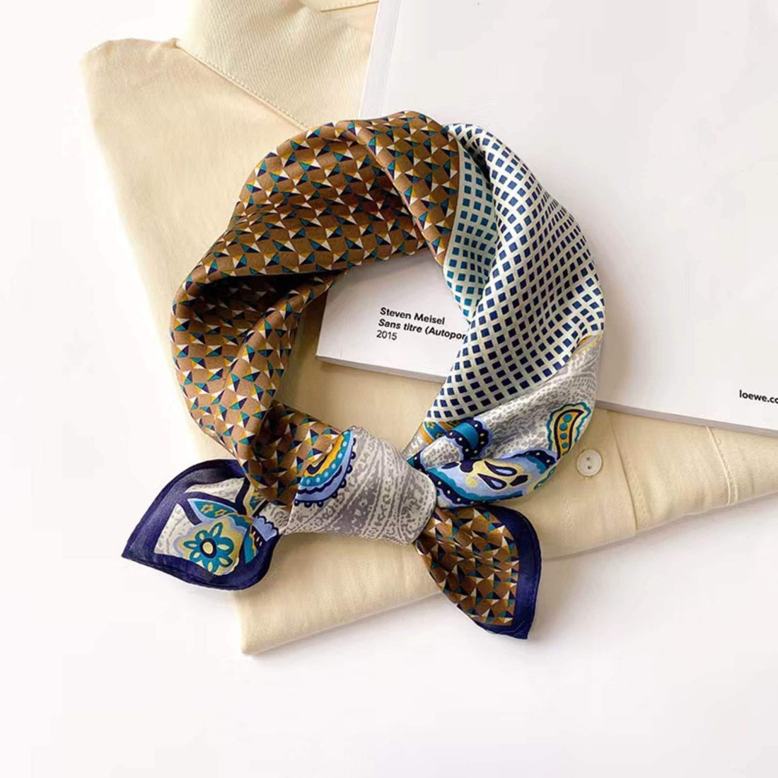 Polka Dot Paisley Muster Patchwork Seidenschal/100 % Maulbeerseidenschal/Seidenkopfschal/Seidenhaarschal/Seidenhalstuch/Seidenbandana/Taschenaccessoire