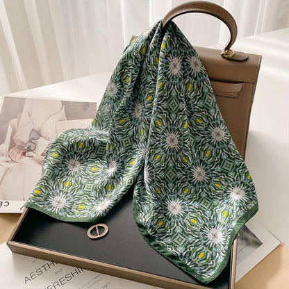 Green oil painting mulberry silk scarf/65CM 100% mulberry silk scarf/Silk shawl/Gift for her