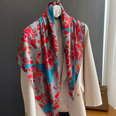 Japanischer klassischer großer quadratischer Schal/Seidentwill-Satin/9090 cm/Seidenschal/Seidenbandana/Großer Satinschal/Geschenk für Sie/Muttertagsgeschenke