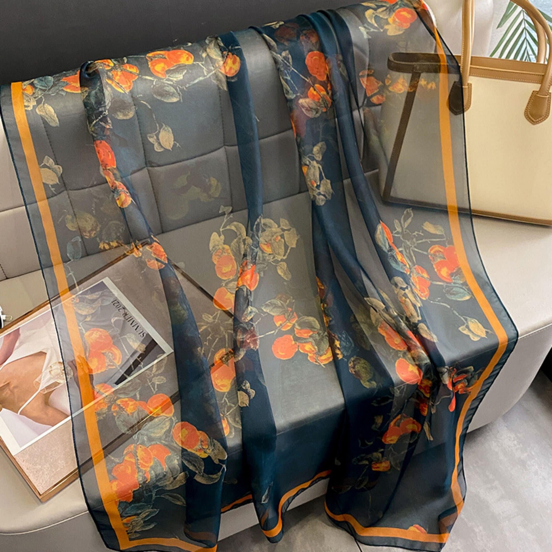 Sommersarong mit Flora-Print/Orientalischer Ästhetik-Sarong/UV-Schutz-Seidenschal/Sommer-Cape/Strand-Cover-Up/Strand-Sarong/Geschenk für Sie