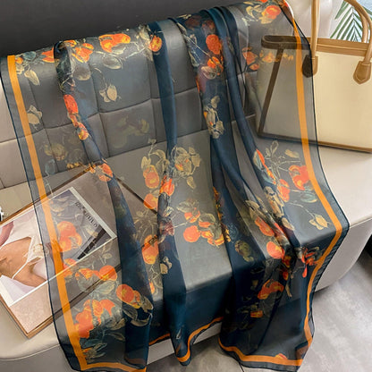 Sommersarong mit Flora-Print/Orientalischer Ästhetik-Sarong/UV-Schutz-Seidenschal/Sommer-Cape/Strand-Cover-Up/Strand-Sarong/Geschenk für Sie