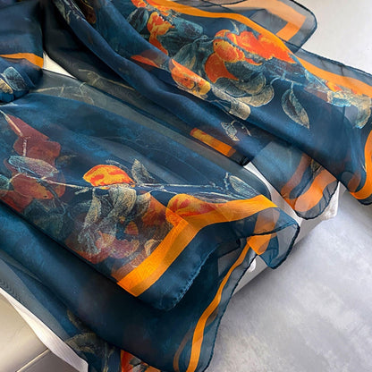 Sommersarong mit Flora-Print/Orientalischer Ästhetik-Sarong/UV-Schutz-Seidenschal/Sommer-Cape/Strand-Cover-Up/Strand-Sarong/Geschenk für Sie