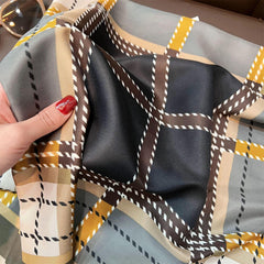 Large Plaid Chic Large Satin Scarf | 90x90cm Bandana | Twill Satin Shawl | Perfect Gift for Her, Mother's Day
