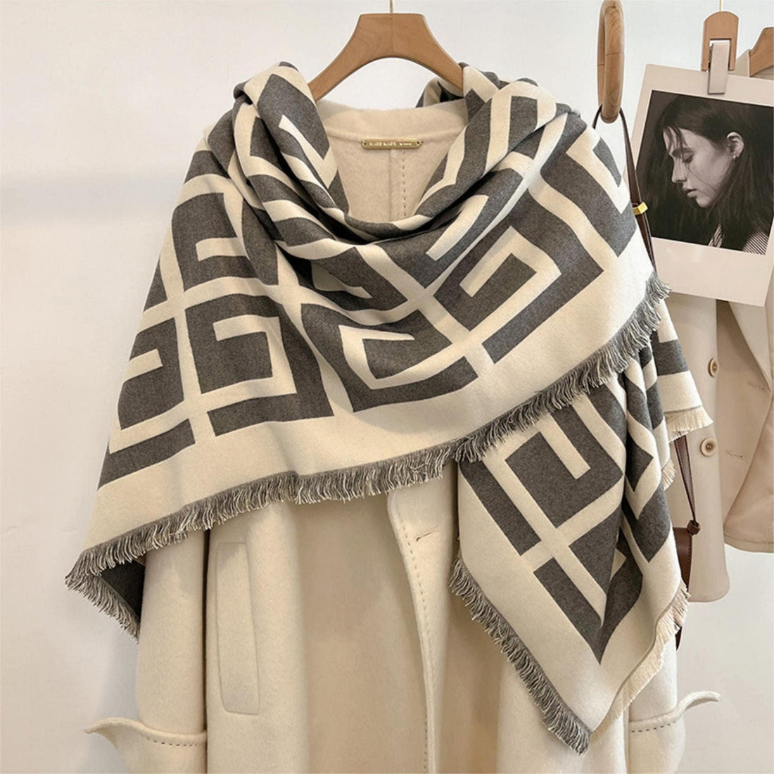 Vintage Fret Pattern Kaschmir-Texturschal/130*130cm Schal/Pashmina-Texturschal/Boho-Schal/Geschenk für Sie