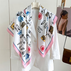 Großer Seidenschal mit frischem Muster in Rosa/Seidentwill-Satin/9090 cm/Seidenschal/Seidenbandana/Großer Satinschal/Geschenk für Sie/Muttertagsgeschenke
