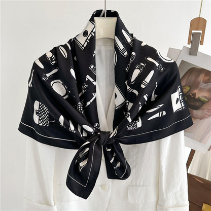 Großer Seidenschal mit frischem Muster in Rosa/Seidentwill-Satin/9090 cm/Seidenschal/Seidenbandana/Großer Satinschal/Geschenk für Sie/Muttertagsgeschenke