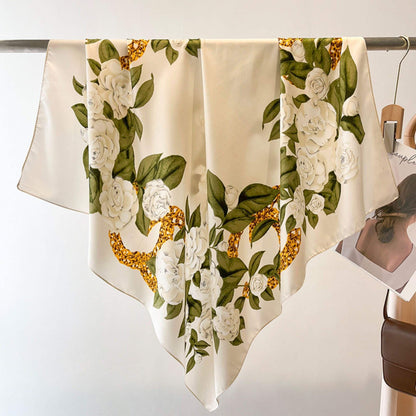 Großer Seidenschal mit japanischem Rosenmuster/Seidentwill-Satin/9090 cm/Seidenschal/Seidenbandana/Großer Satinschal/Geschenk für Sie/Muttertagsgeschenke