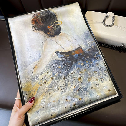Oil painting texture Ballerina pattern mulberry silk scarf/65CM 100% mulberry silk scarf/Silk shawl/Gift for her